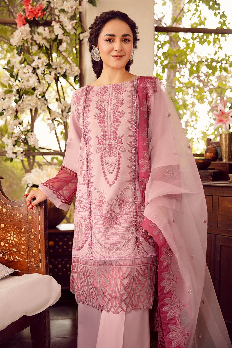 Blush Rose Embroidered Organza Suit with Silk Trouser & Dupatta
