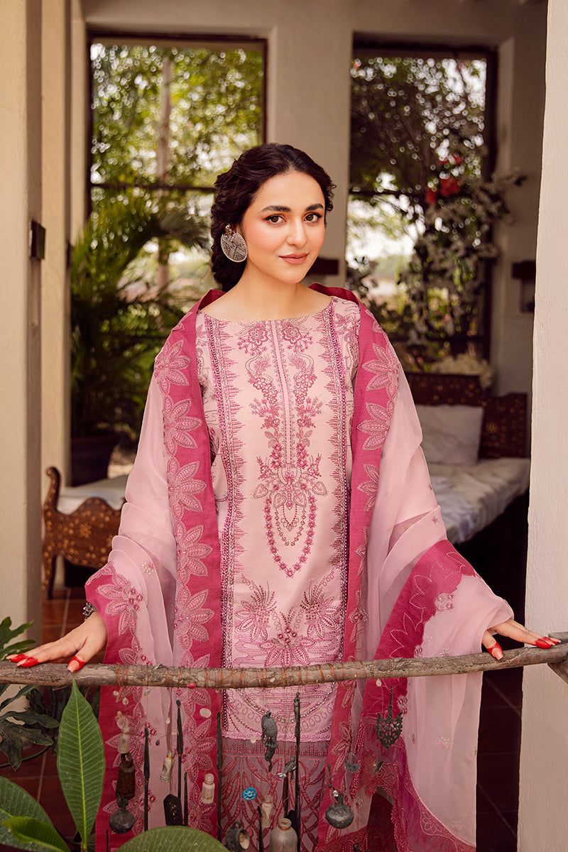 Blush Rose Embroidered Organza Suit with Silk Trouser & Dupatta