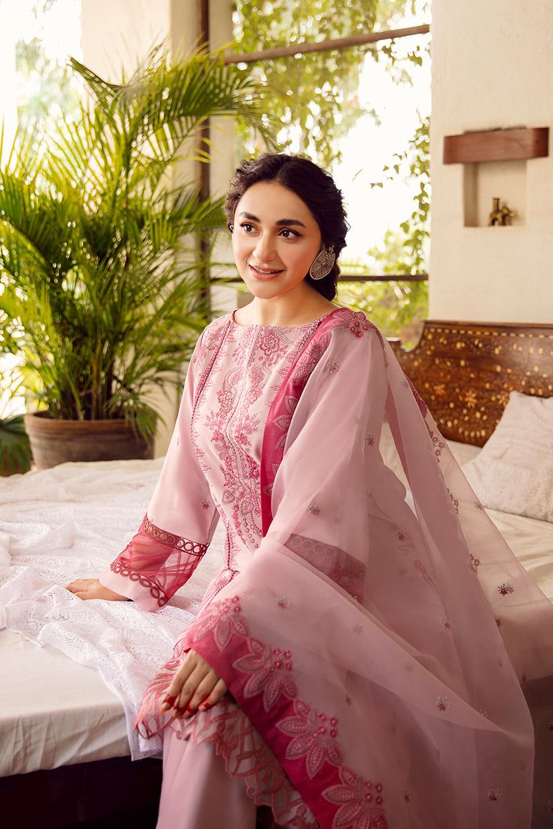 Blush Rose Embroidered Organza Suit with Silk Trouser & Dupatta