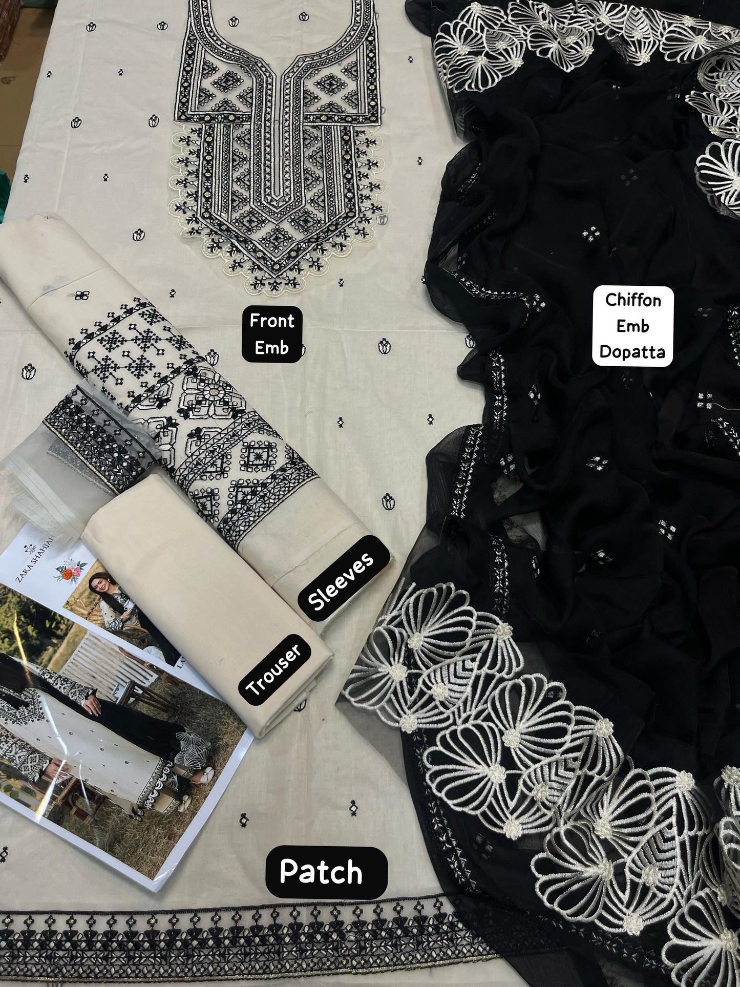 Black & Ivory Charm Embroidered Lawn Suit with Classic Dupatta