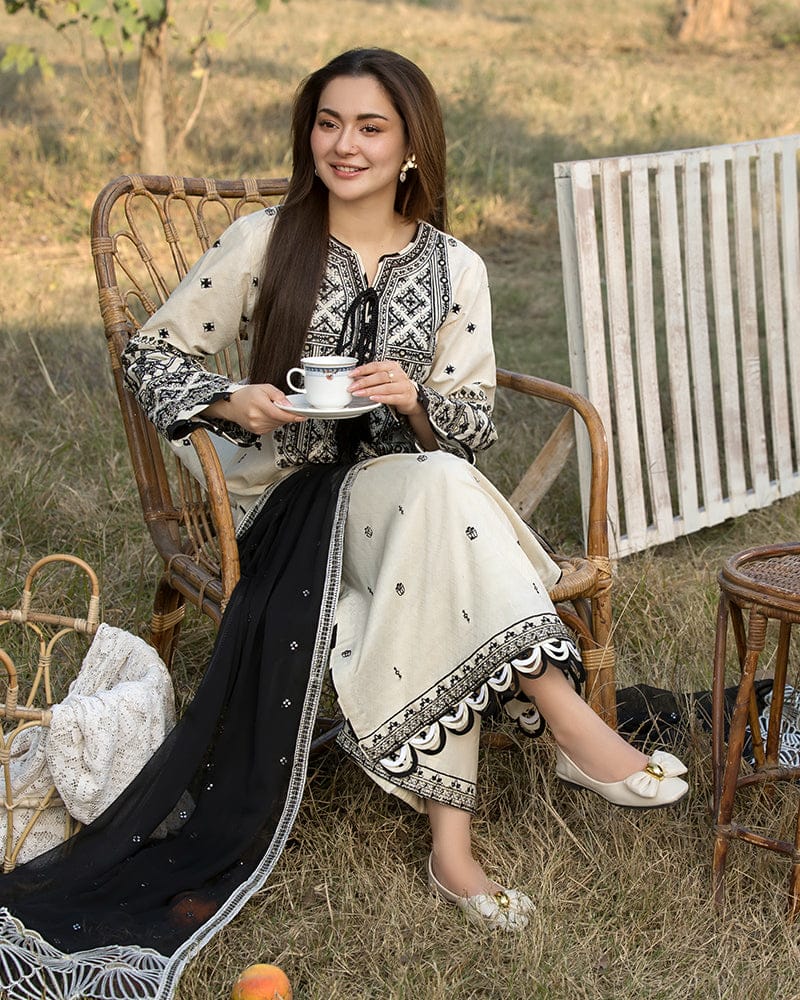Black & Ivory Charm Embroidered Lawn Suit with Classic Dupatta