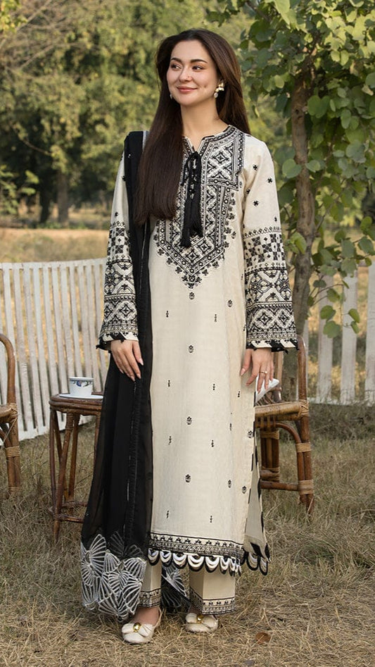 Black & Ivory Charm Embroidered Lawn Suit with Classic Dupatta