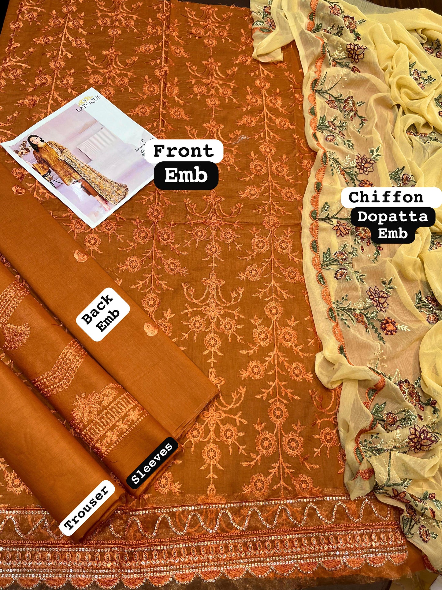 Terracotta Elegance Embroidered Lawn Suit with Printed Dupatta