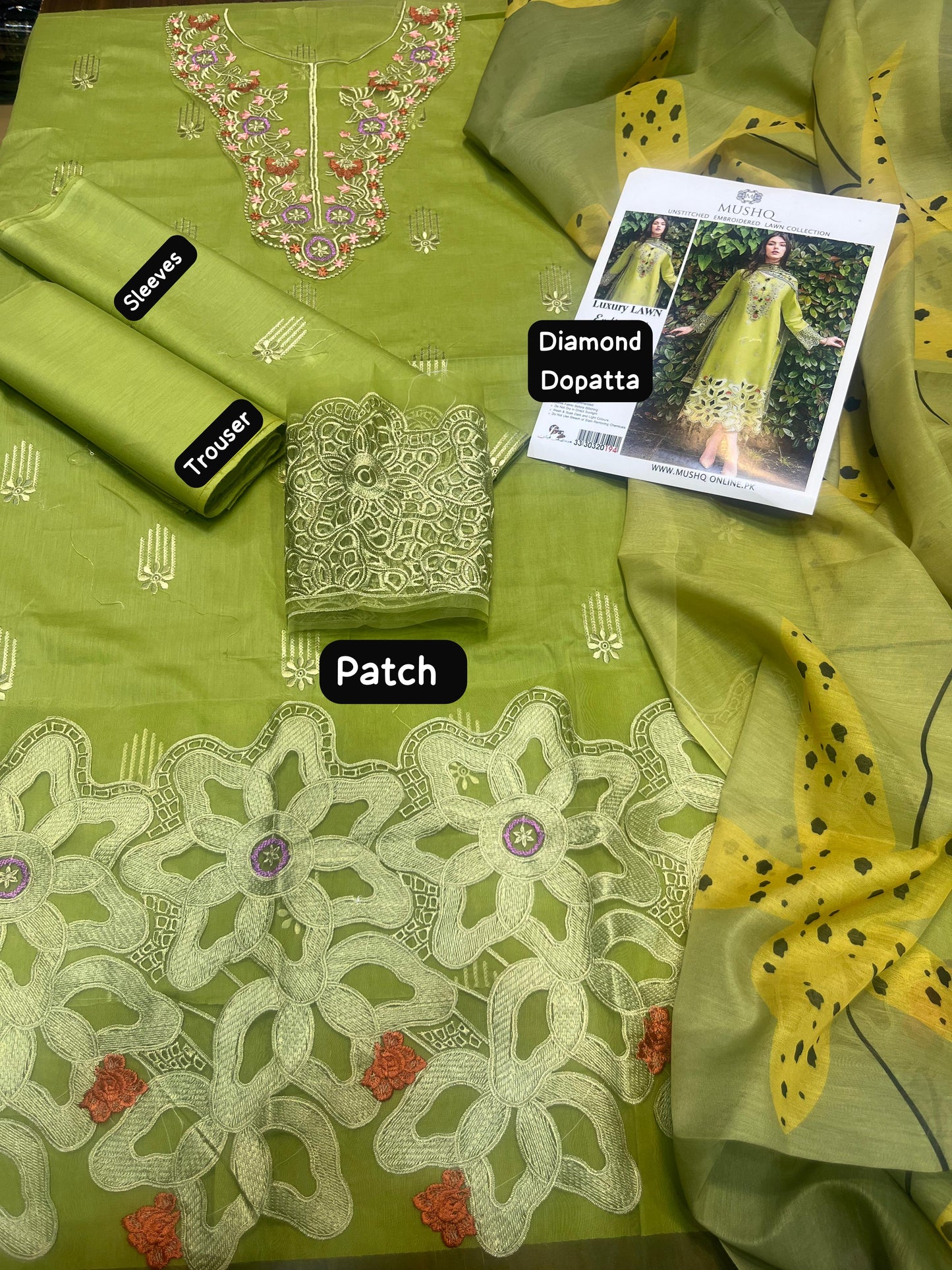 Olive Blossom Luxury Embroidered Lawn Suit with Cutwork Detailing