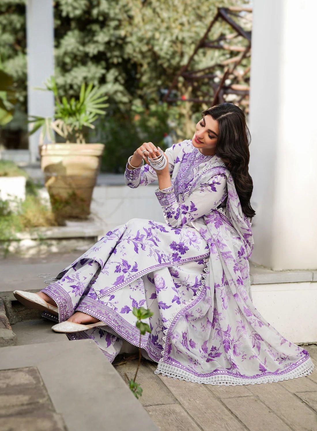 Lavender Bloom Floral Embroidered Lawn Suit with Dupatta