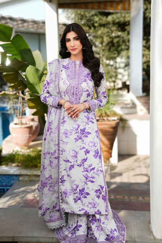 Lavender Bloom Floral Embroidered Lawn Suit with Dupatta