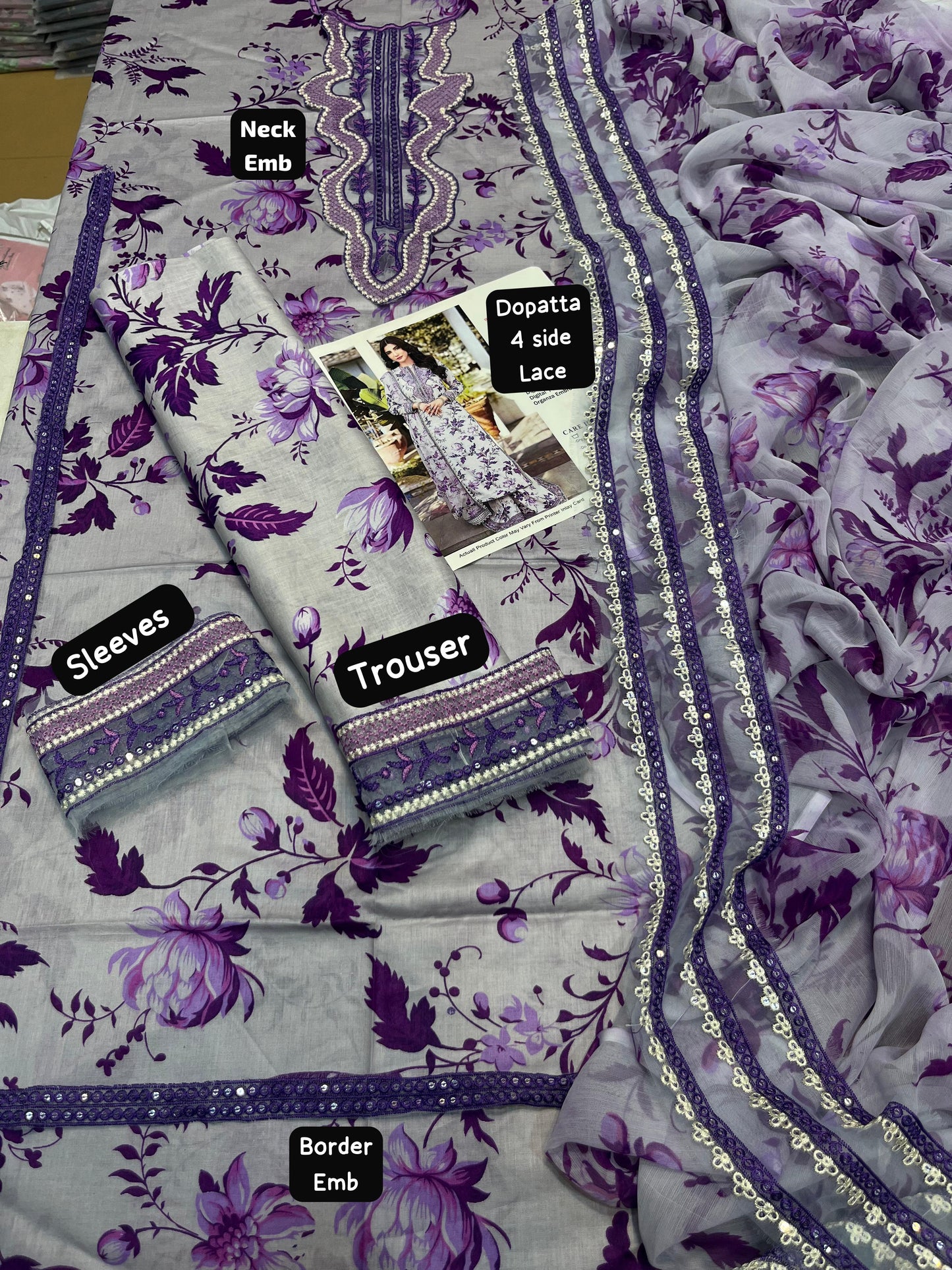 Lavender Bloom Floral Embroidered Lawn Suit with Dupatta