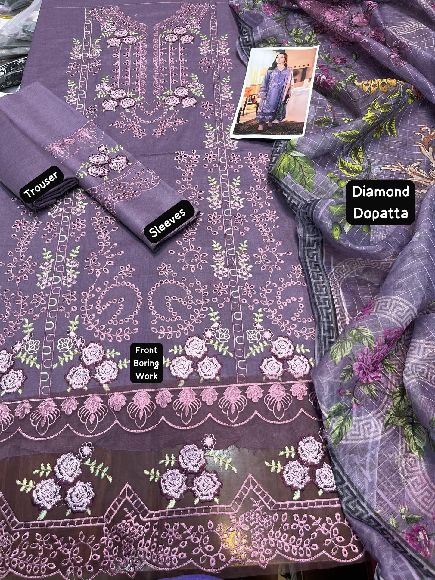 Lilac Grace Embroidered Luxury Lawn Suit with Chiffon Dupatta
