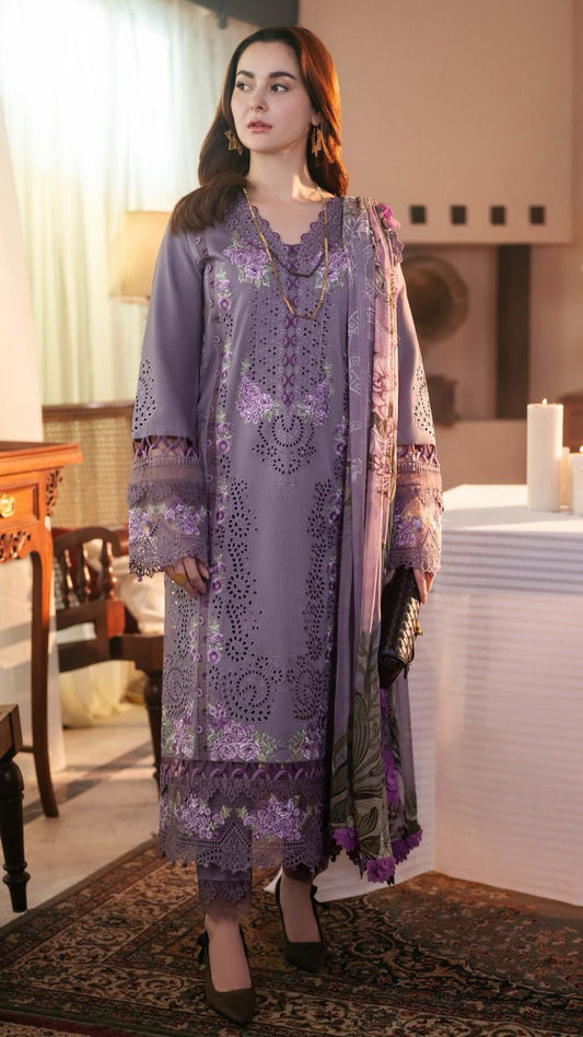 Lilac Grace Embroidered Luxury Lawn Suit with Chiffon Dupatta