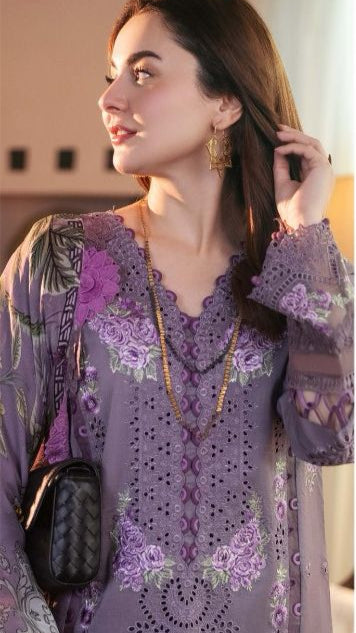 Lilac Grace Embroidered Luxury Lawn Suit with Chiffon Dupatta